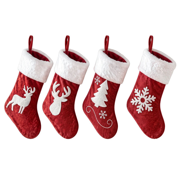 Jingle Jollys Velvet Christmas Stockings 46.5cm - 4 Pack Red