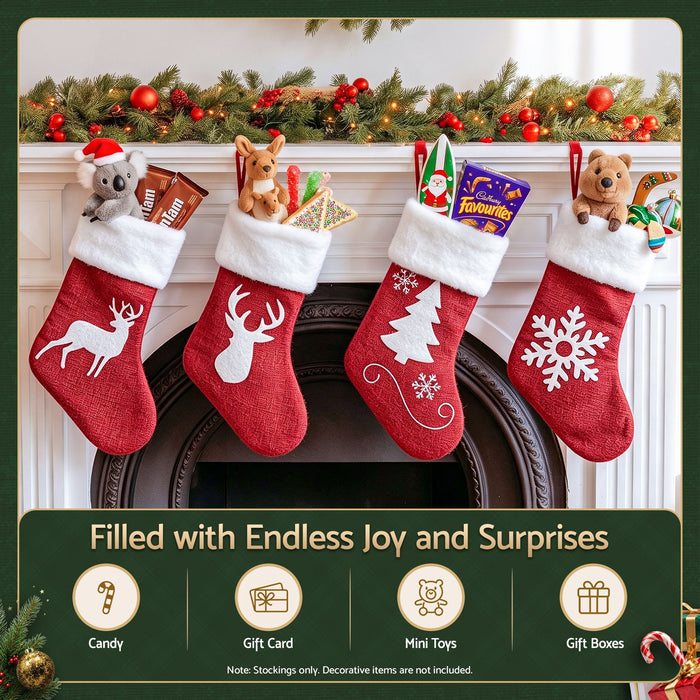 Jingle Jollys Velvet Christmas Stockings 46.5cm - 4 Pack Red