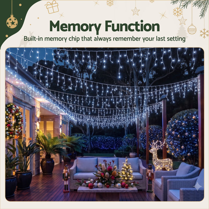 Jingle Jollys 32m Solar Icicle Christmas Lights - 960 LED Cool White