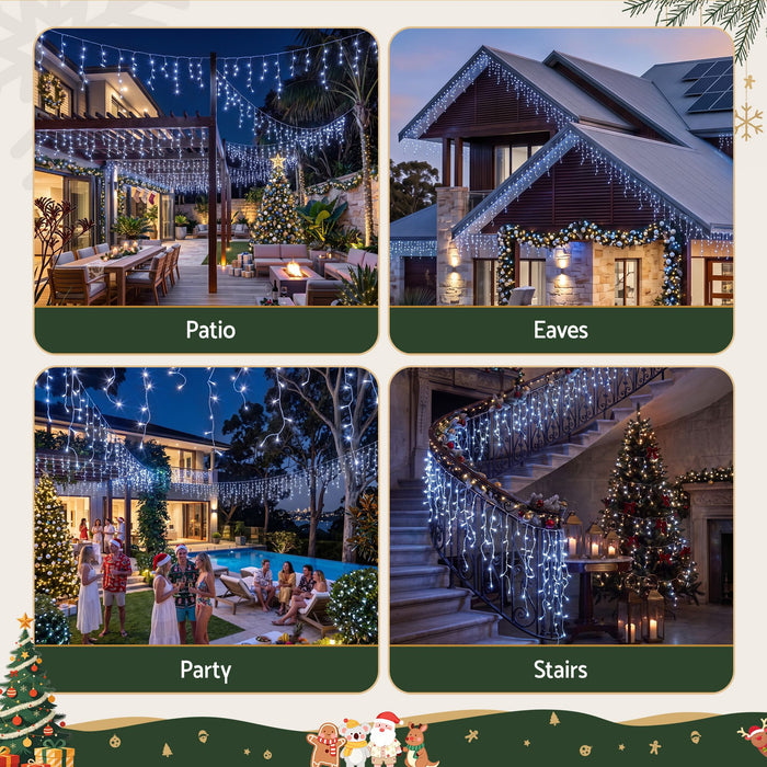 Jingle Jollys 32m Solar Icicle Christmas Lights - 960 LED Cool White
