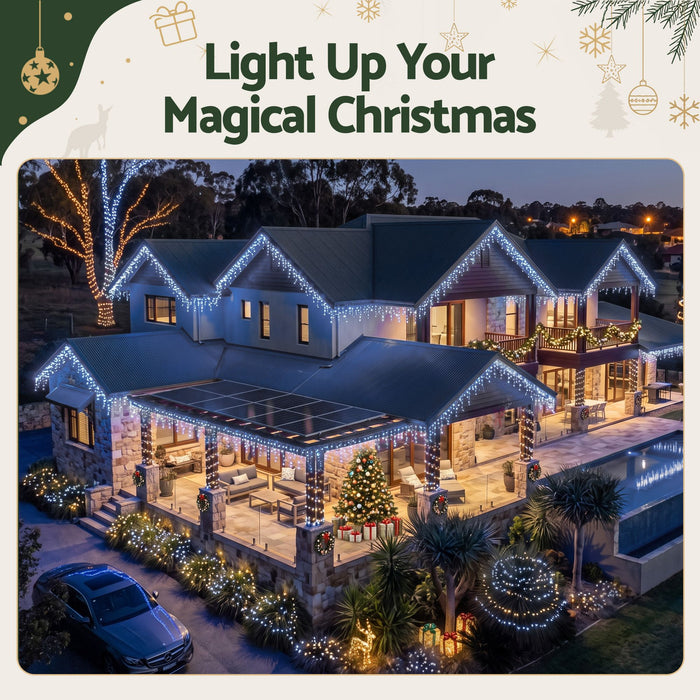 Jingle Jollys 32m Solar Icicle Christmas Lights - 960 LED Cool White