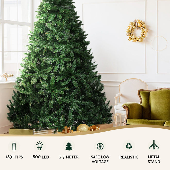 Jingle Jollys Christmas Tree 2.7m with 1800 LEDs - 1831 Tips