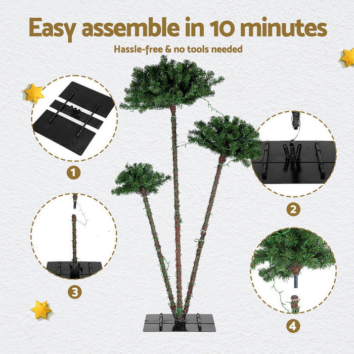 Jingle Jollys 3-in-1 LED Christmas Palm Tree 1.2m