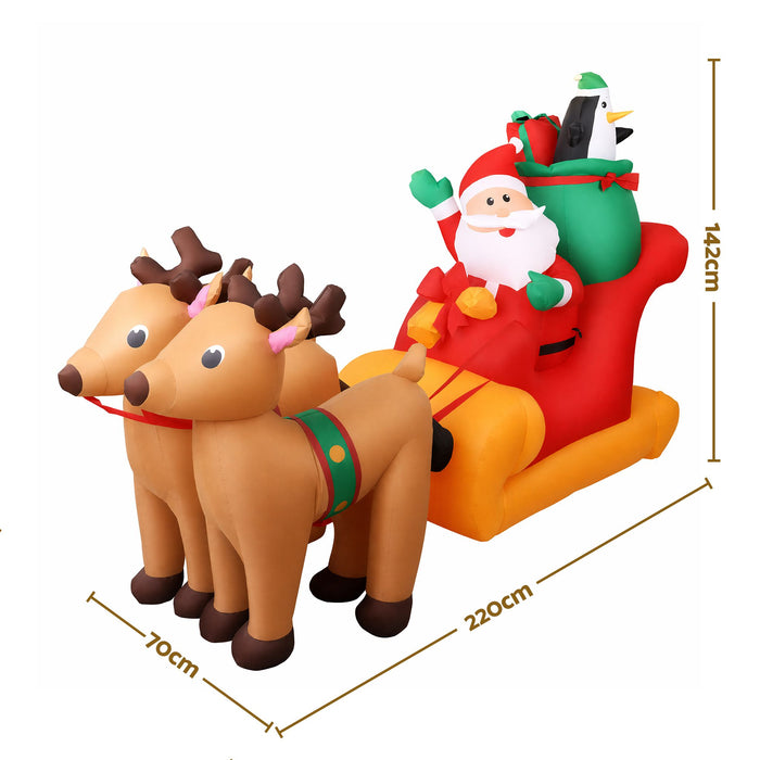 Jingle Jollys Inflatable Santa Sleigh 2.2m - Illuminated