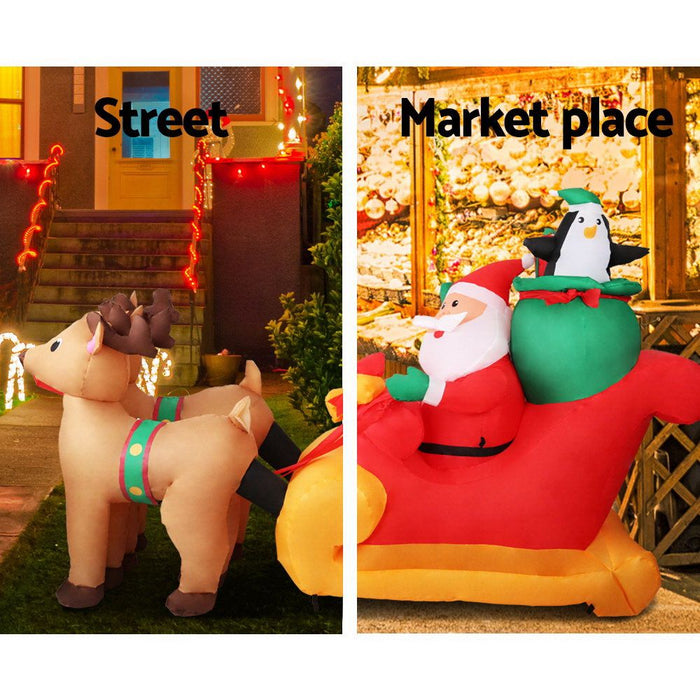 Jingle Jollys Inflatable Santa Sleigh 2.2m - Illuminated