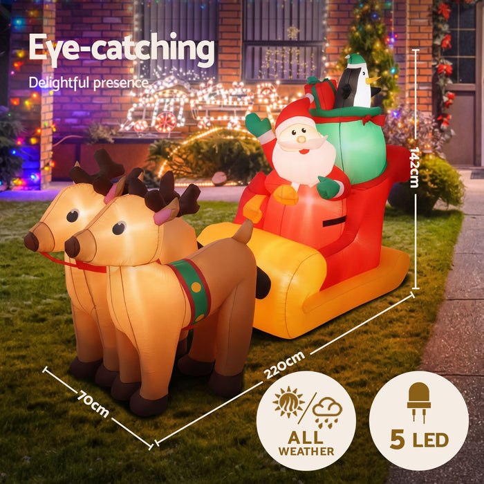 Jingle Jollys Inflatable Santa Sleigh 2.2m - Illuminated