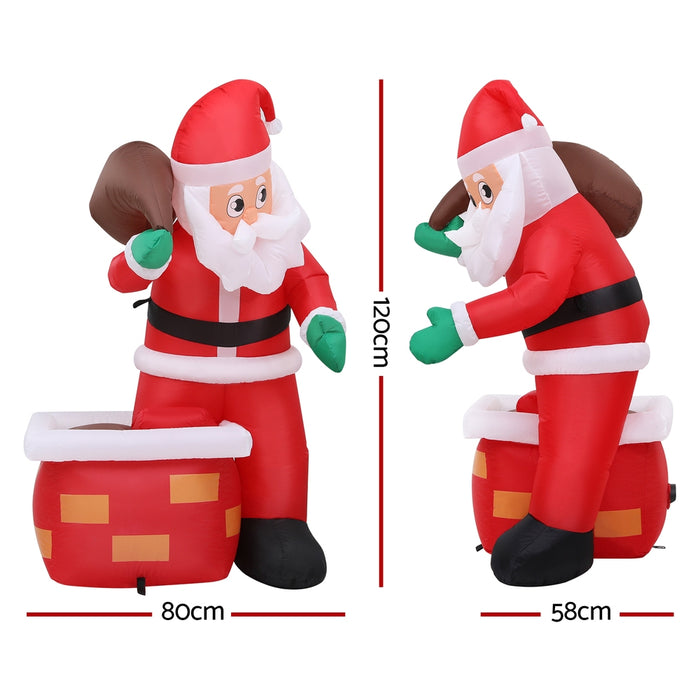 Jingle Jollys Inflatable Santa in Chimney 1.2m - Illuminated