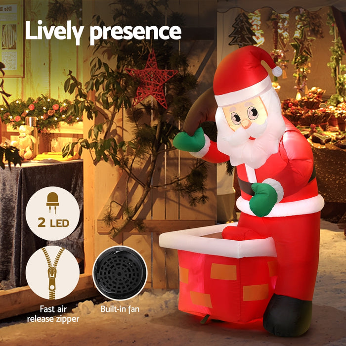 Jingle Jollys Inflatable Santa in Chimney 1.2m - Illuminated
