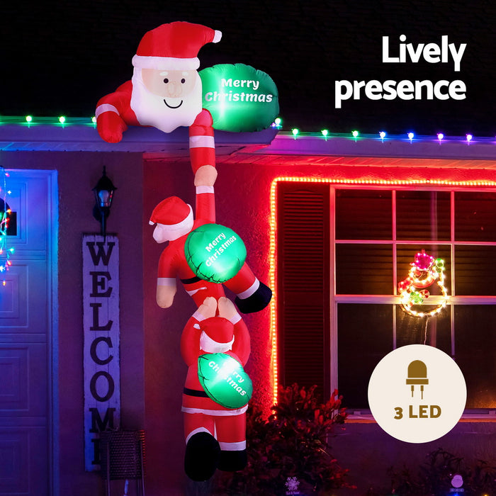 Jingle Jollys Christmas Inflatable Climbing Santa 2.5M Height LED Decorations Illuminated