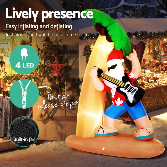 Jingle Jollys Inflatable Santa on Guitar 2.1m - LED Illuminated