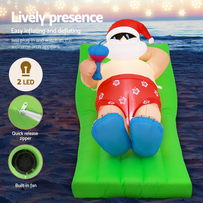 Jingle Jollys Inflatable Santa on Bench 1.8m - LED Illuminated