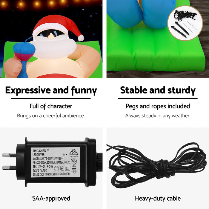 Jingle Jollys Inflatable Santa on Bench 1.8m - LED Illuminated
