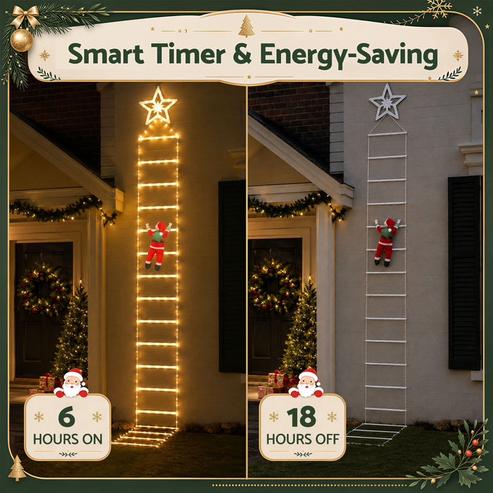 Jingle Jollys Santa Ladder Christmas Lights 3.4m - 328 LED