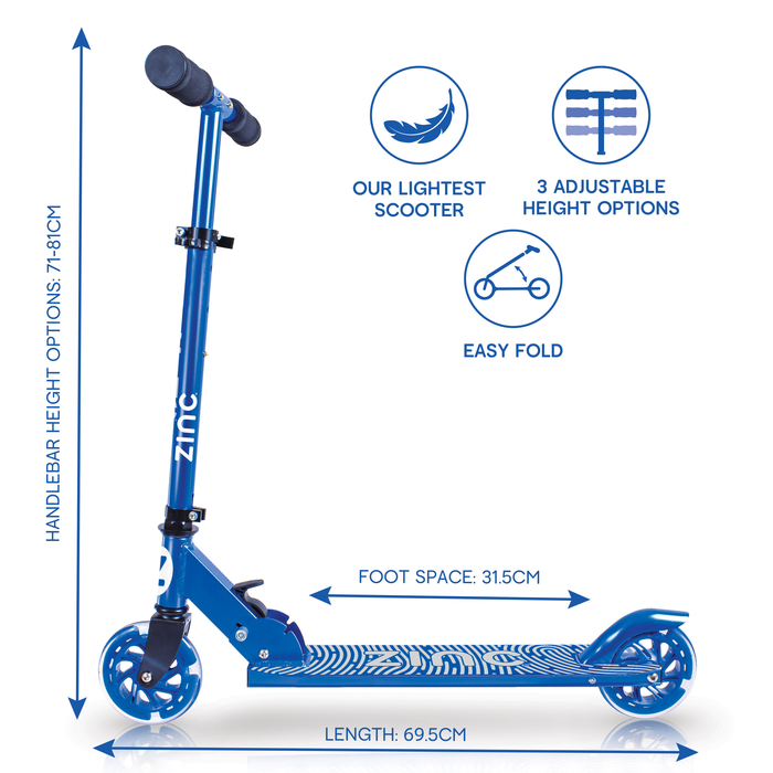 Zinc Identity 2.0 Folding Scooter Blue Navy light-up wheels
