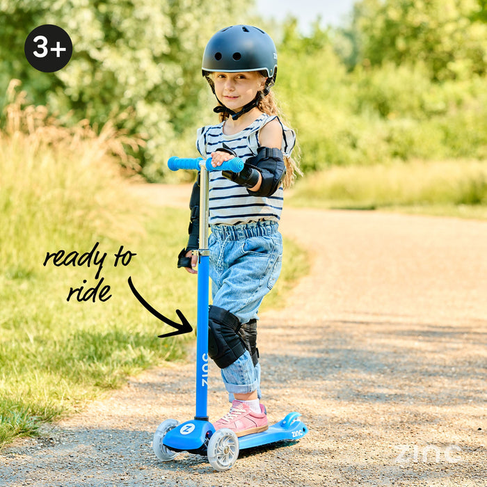 Zinc Strobe Junior Tri Scooter Blue in use