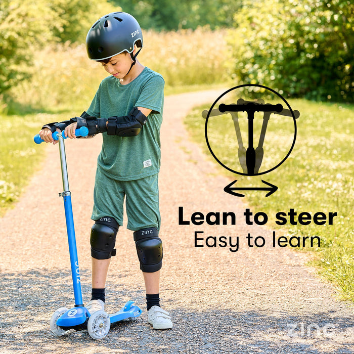 Zinc Strobe Junior Tri Scooter Blue lean to steer