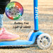 Zinc Strobe Junior Tri Scooter Blue light-up wheels close-up