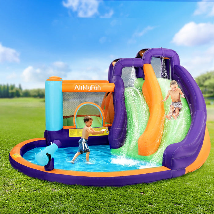 AirMyFun Inflatable Double Water Slide with Trampoline