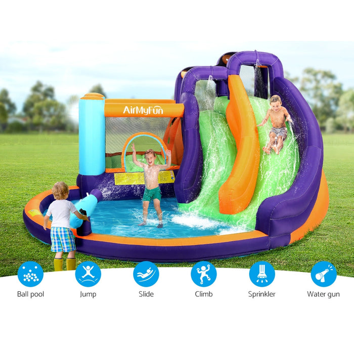 AirMyFun Inflatable Double Water Slide with Trampoline