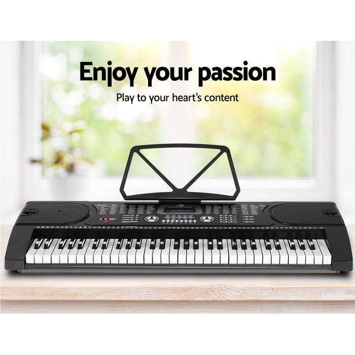Alpha 61 Keys Electronic Piano Keyboard with Stand Stool Black