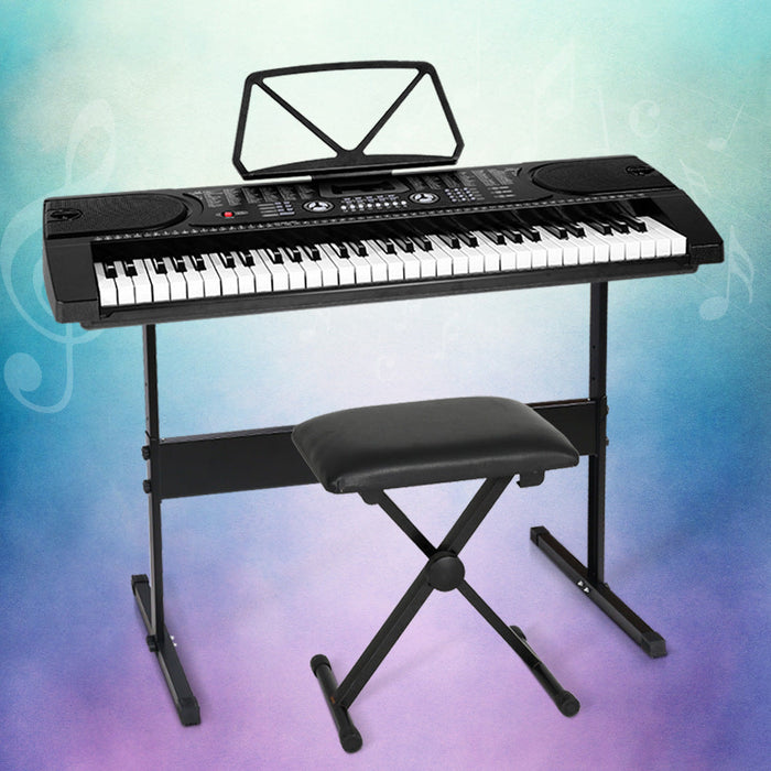 Alpha 61 Keys Electronic Piano Keyboard with Stand Stool Black