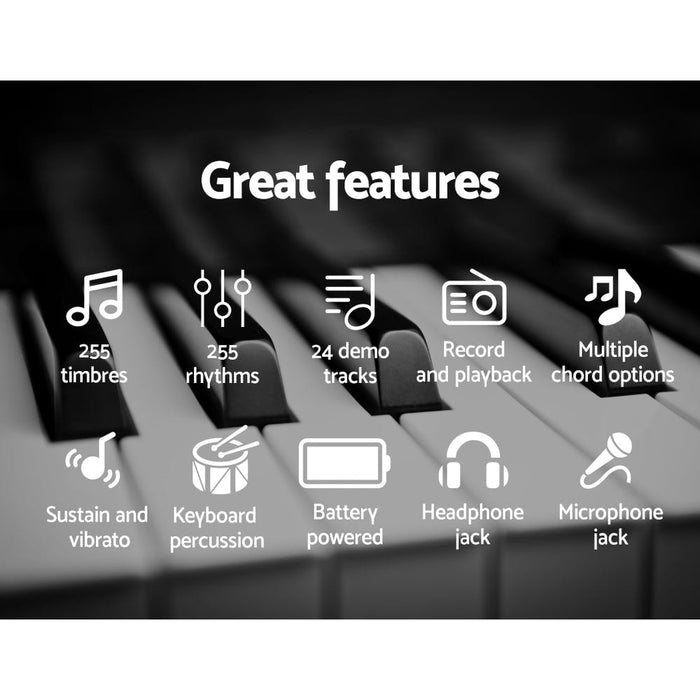 Alpha 61 Keys Electronic Piano Keyboard with Stand Stool Black