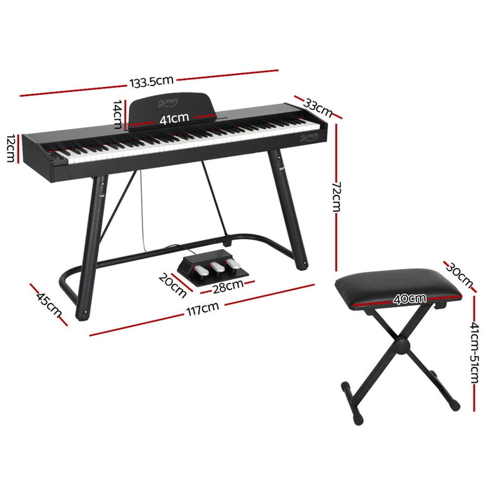 Alpha 88 Keys Electronic Piano Keyboard with Stand Stool Weighted