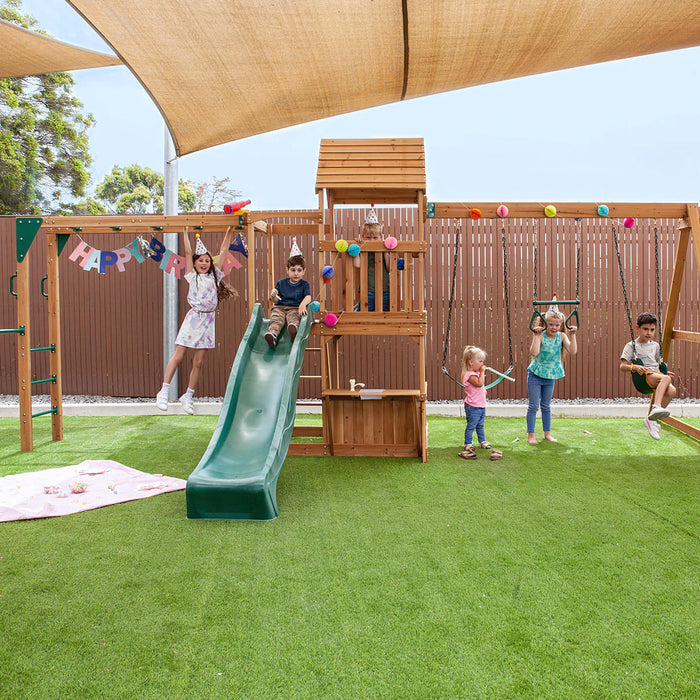 image of kids on the Coburg Lake Swing & Play Set