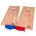 image of two regulation cornhole games with 4 blue and 4 red bean bags