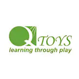 Green logo design featuring a stylized letter Q with ’TOYS learning through play’ text.