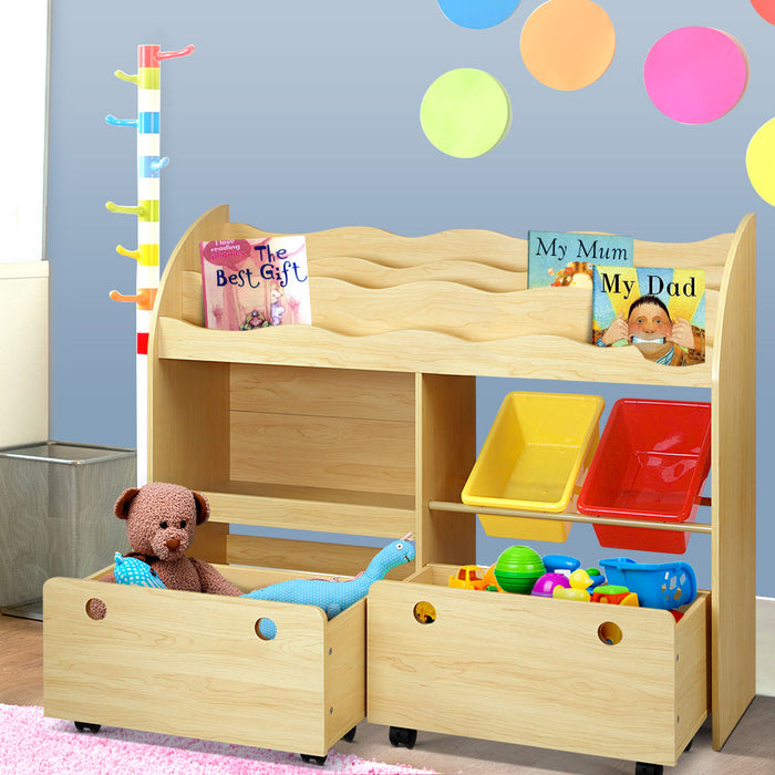 Keezi 3 Tier Bookshelf with Bins and Drawers - Baby & Kids > Kid’s Furniture