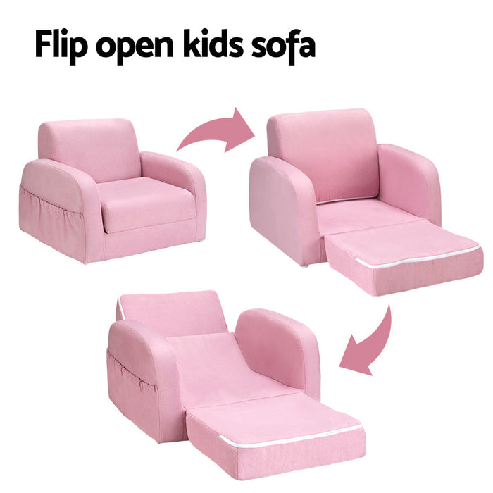 Keezi Flip Open Kids Sofa Pink side view
