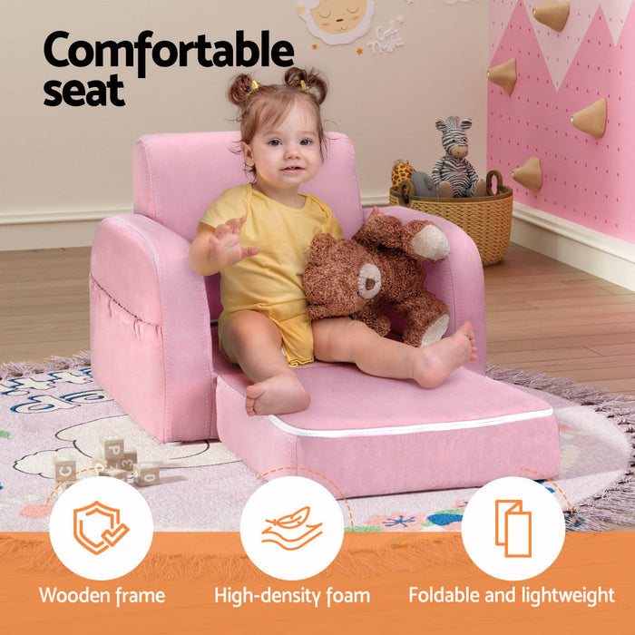 Keezi Flip Open Kids Sofa Pink side storage pocket