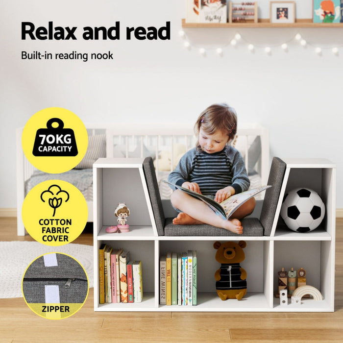Keezi Kids 2-in-1 Wooden Bookshelf and Reading Seat