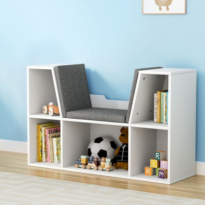 Keezi Kids 2-in-1 Wooden Bookshelf and Reading Seat