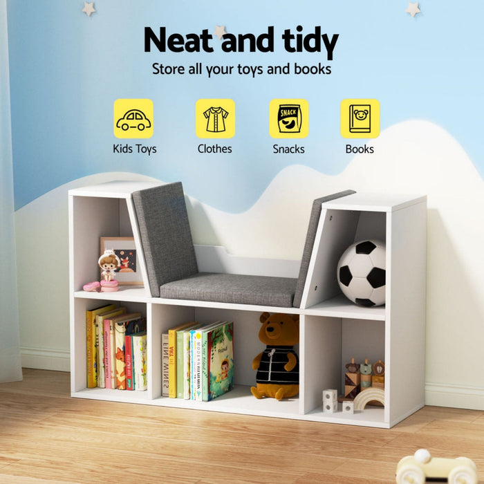 Keezi Kids 2-in-1 Wooden Bookshelf and Reading Seat