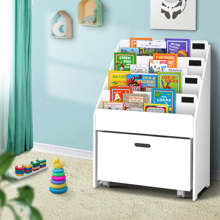 Keezi Kids 4-Tier Bookshelf with Storage Box