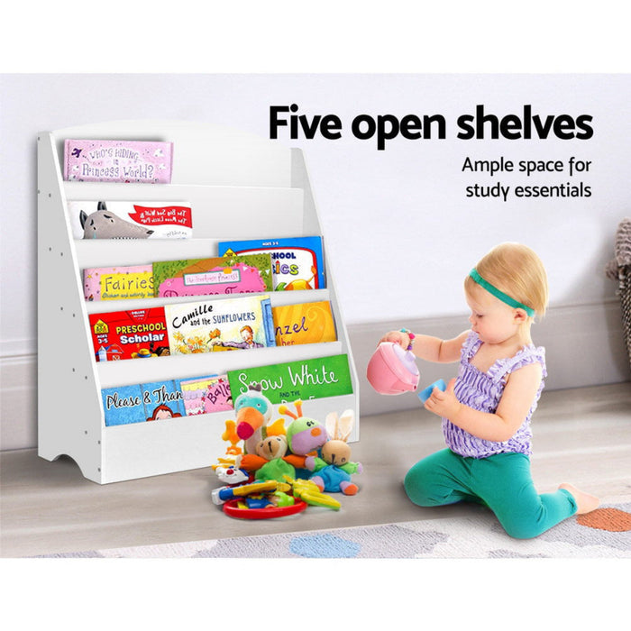 Keezi Kids 5 Tiers Organiser Bookshelf White rounded edges and feet
