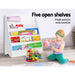 Keezi Kids 5 Tiers Organiser Bookshelf White rounded edges and feet