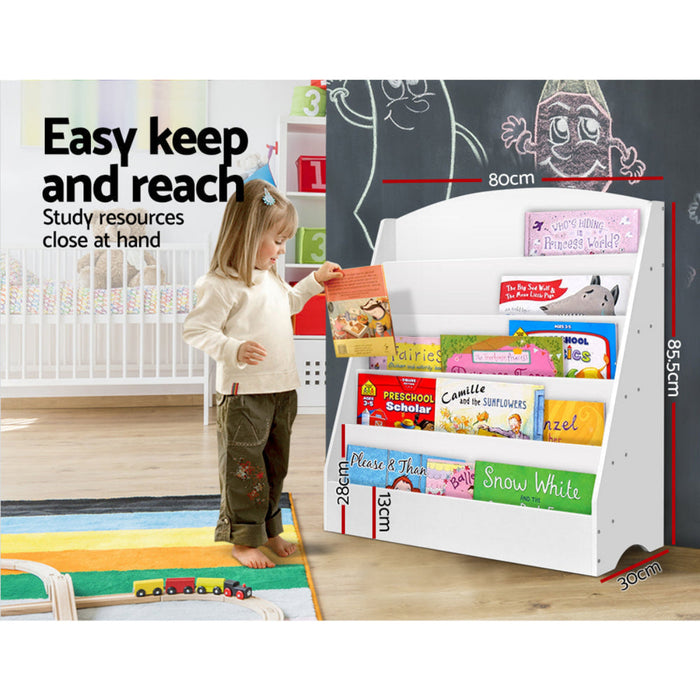 Keezi Kids 5 Tiers Organiser Bookshelf White side view