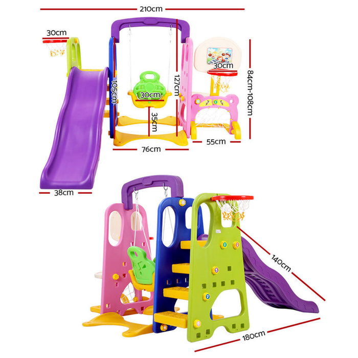 Keezi Kids 7-in-1 Slide and Swing with Basketball and Soccer Playset