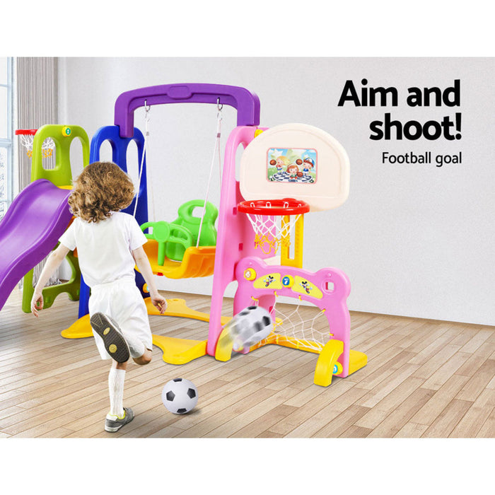 Keezi Kids 7-in-1 Slide and Swing with Basketball and Soccer Playset