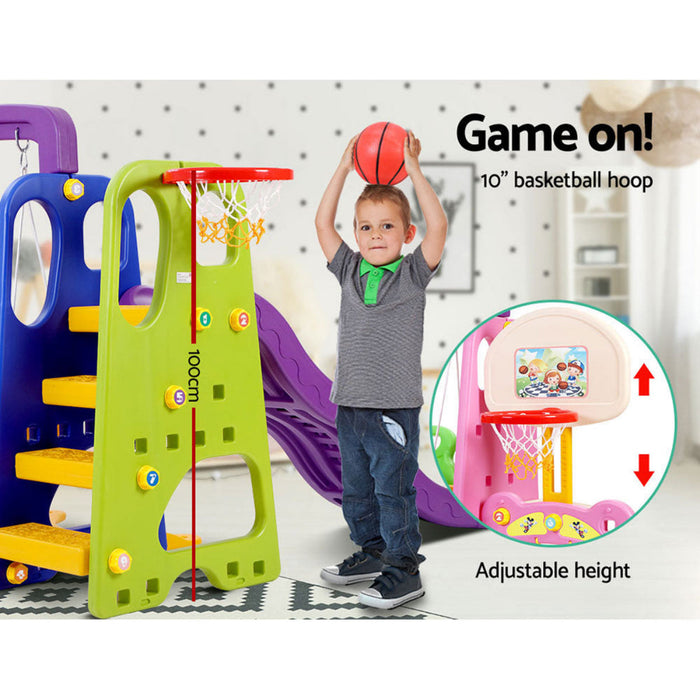 Keezi Kids 7-in-1 Slide and Swing with Basketball and Soccer Playset