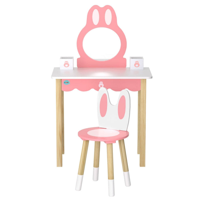Keezi Kids Bunny Dressing Table and Chairs Set