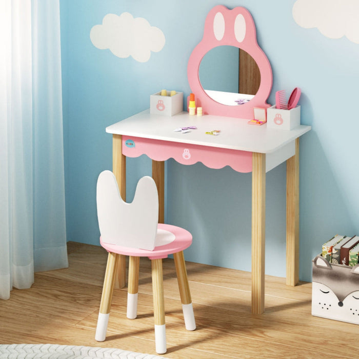 Keezi Kids Bunny Dressing Table and Chairs Set