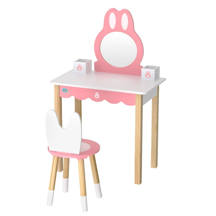 Keezi Kids Bunny Dressing Table and Chairs Set