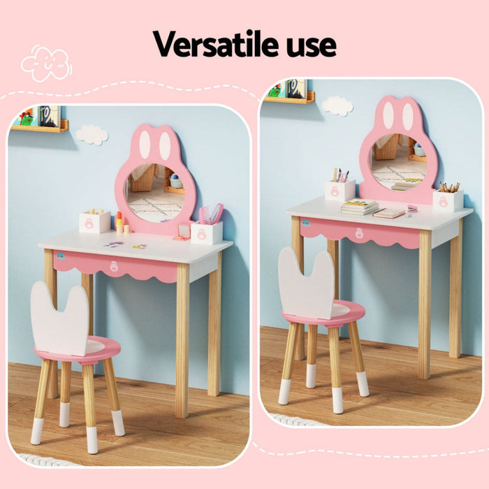 Keezi Kids Bunny Dressing Table and Chairs Set