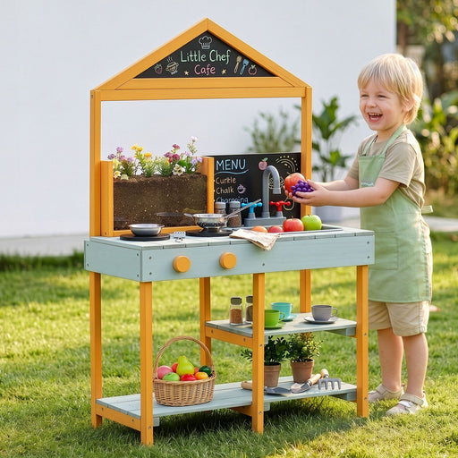 Keezi kids mud kitchen with blackboard, 110cm tall