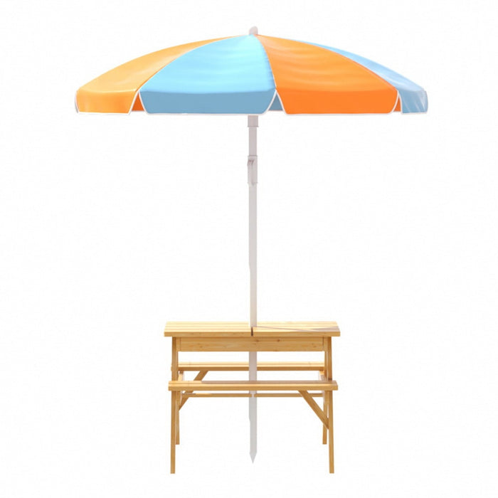 Keezi Kids Outdoor Table and Chairs Picnic Bench Set Umbrella Water Sand Pit Box - Baby & Kids > Kid’s Furniture