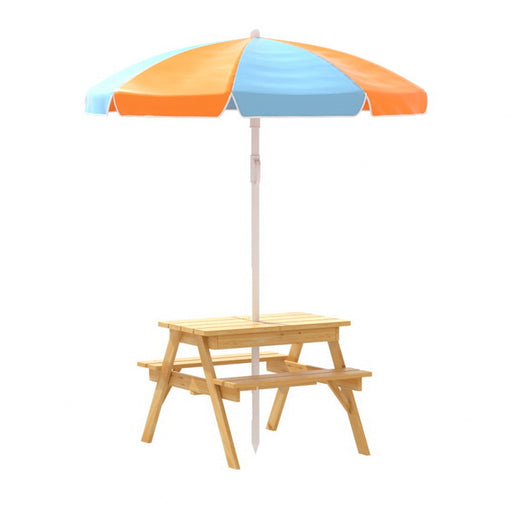 Keezi Kids Outdoor Table and Chairs Picnic Bench Set Umbrella Water Sand Pit Box - Baby & Kids > Kid’s Furniture